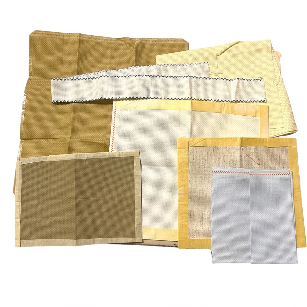 Lot Of 7 Grab Bag Counted Cross Stitch Fabric Material White Ecru Tan 14 Count